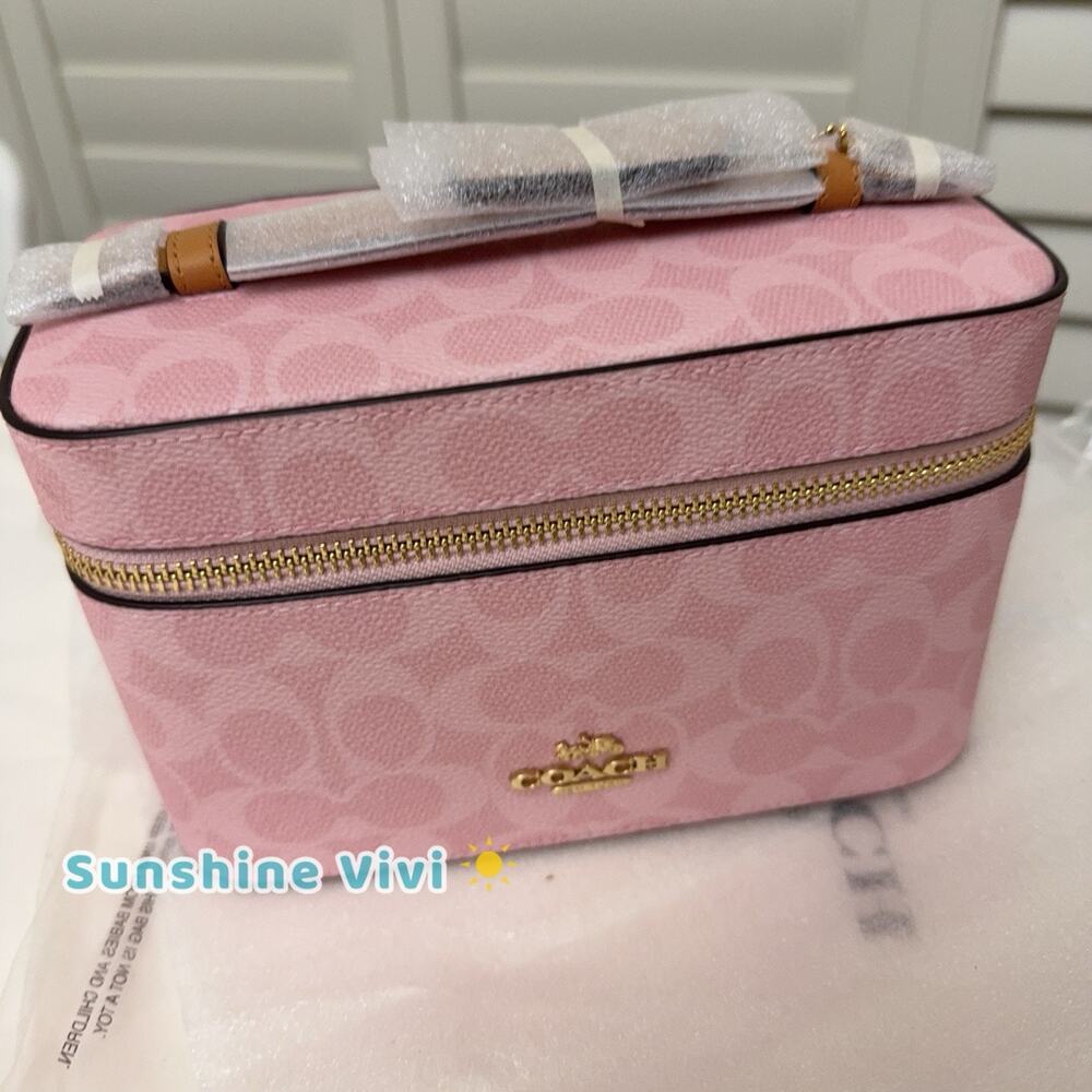 NWT Coach Cosmetic Case In Signature Canvas Powder Pink CEA56 - Picture 5 of 8